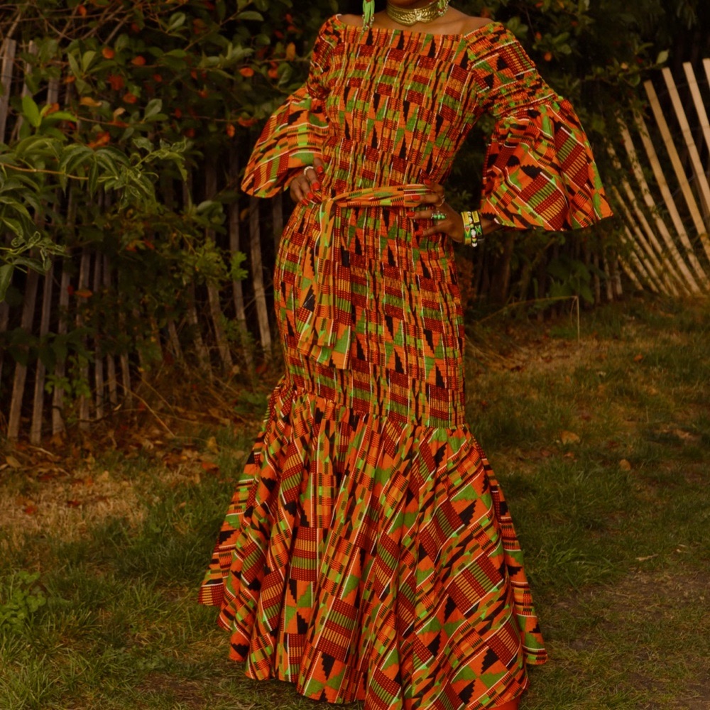 Boho Printed Maxi Dress Earth Tone Statement Dress Size M
